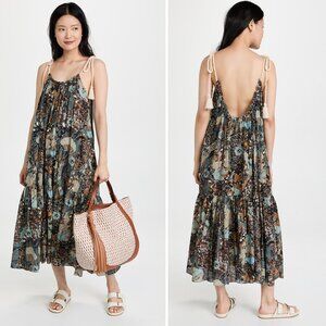 ULLA JOHNSON Cari Maxi Beach Dress Tiered Flowy Low-Back Coastal